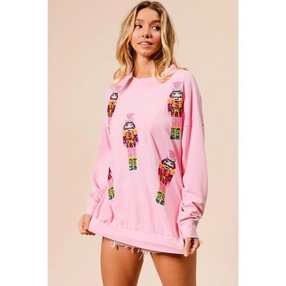BiBi Sequin Nutcrackers Embroidery Christmas Sweatshirt NWT - Picture 4 of 13
